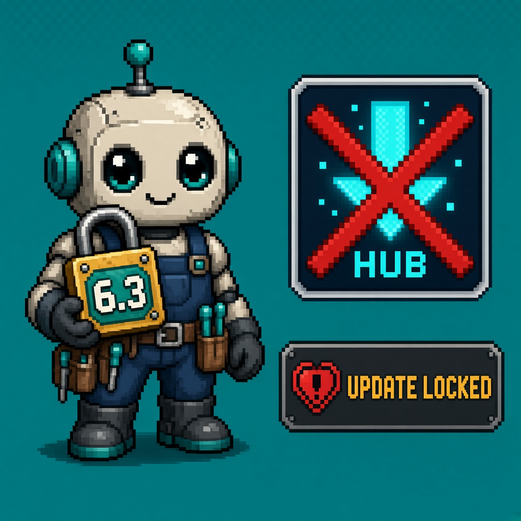 Pixel art robot locking Unity 6.3 while Hub download is blocked
